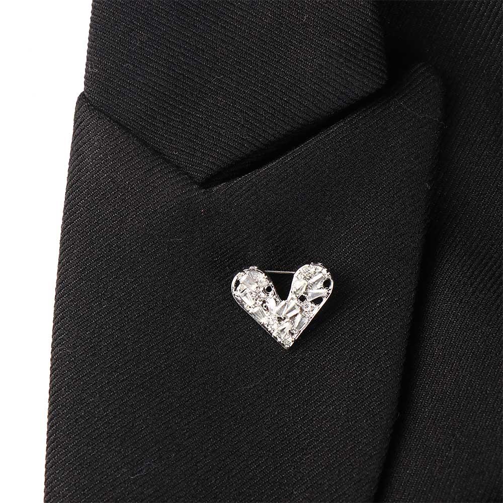 Shiny Heart Brooch Rectangular Hollow Heart Breastpin Rhinestone Pin  Suit Shirt Decoration