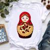 Russian Doll Cartoon Pure Cotton Printed Children's Short Sleeved New Fashion Trend Parent-child Loose Round Neck T-shirt