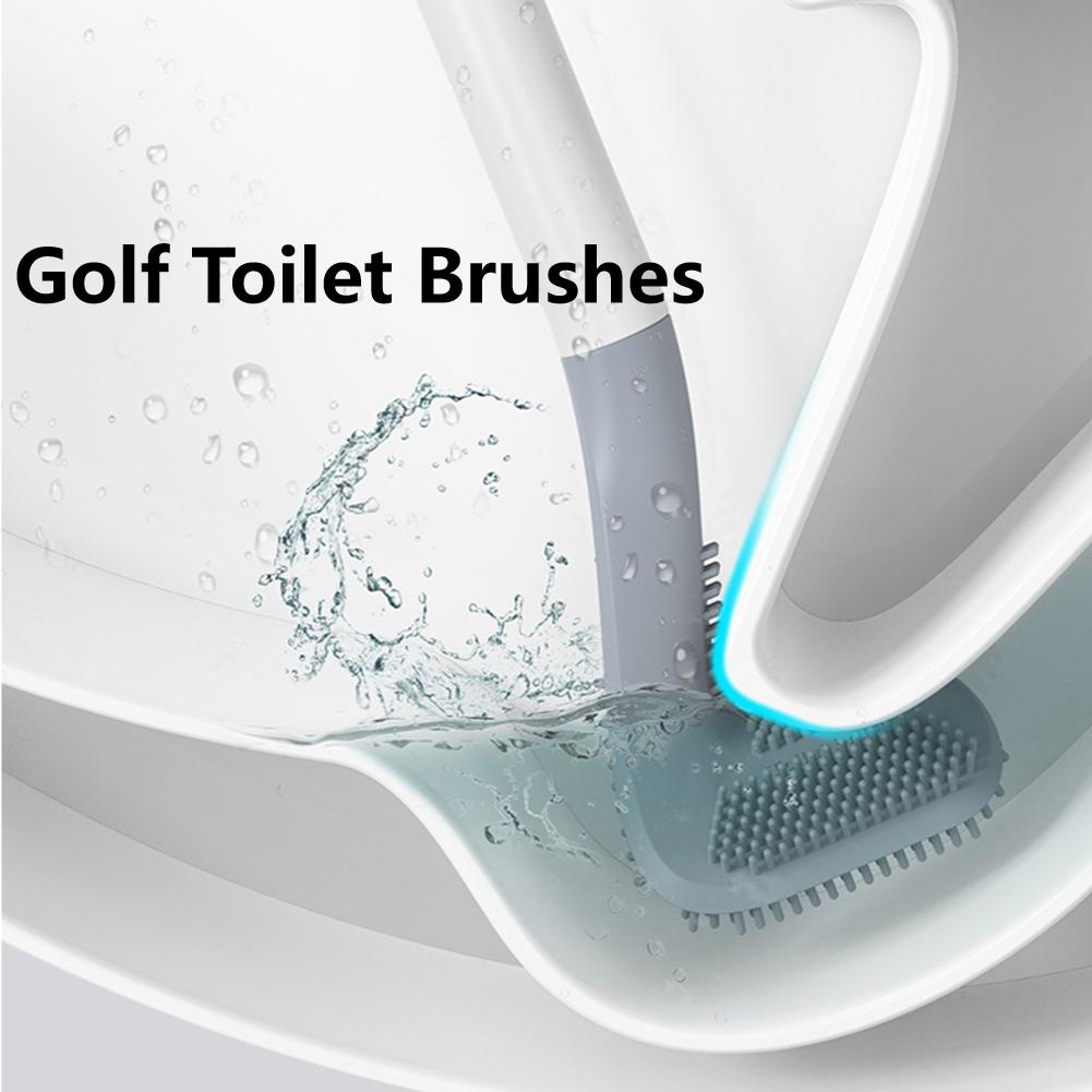 Golf Silicone Toilet Brushes Set Long Handled Toilet Cleaning Brush Golf Brush Head Toilet Cleaning Brush Bathroom Cleaning Tool