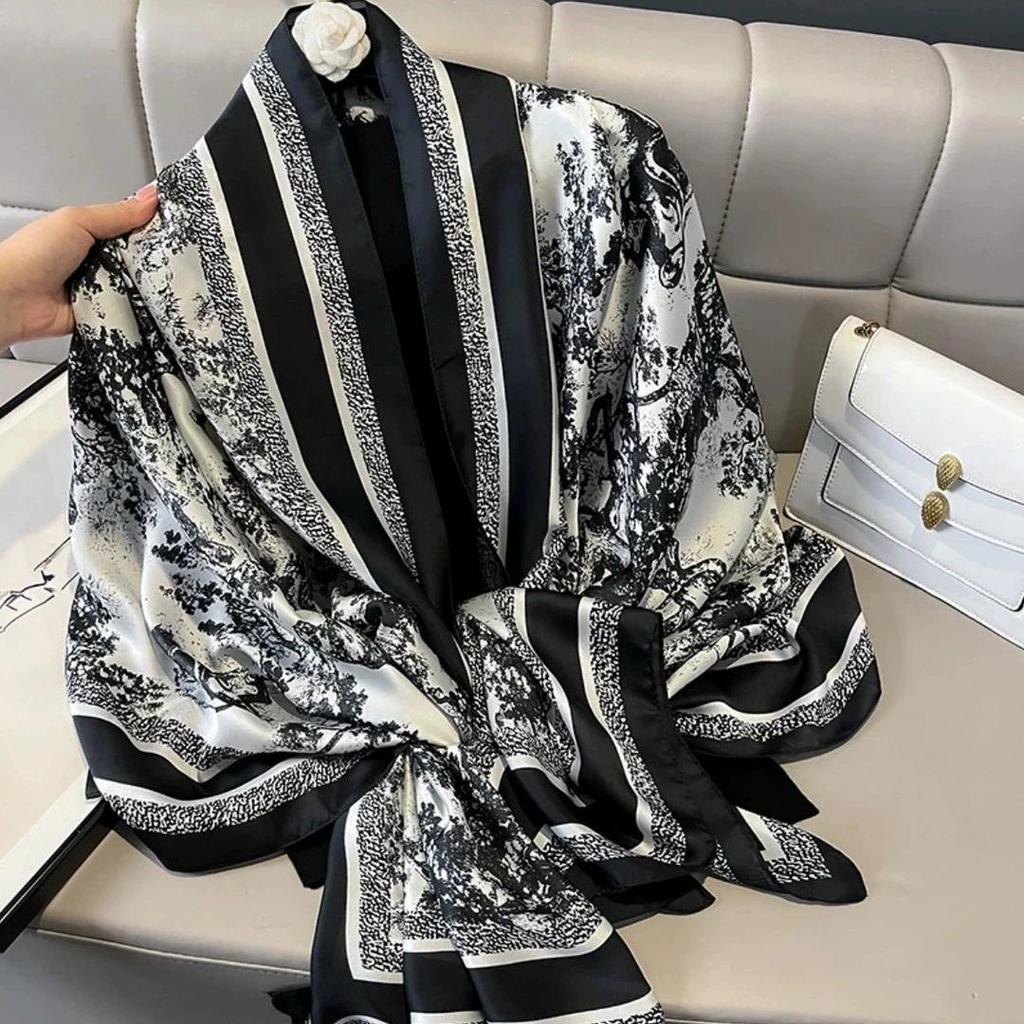 2024 Stylish Korean Brocade Silk Scarf for Women - Versatile Spring/Autumn Shawl