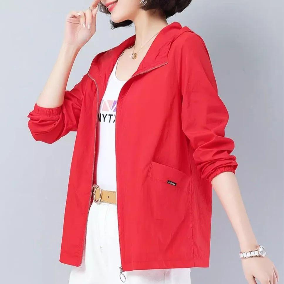 Cappotto Estivo da Donna Taglia Grande Giacca con Cappuccio Larga da Donna Giacca a Vento Top