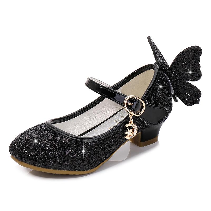 

Girls Autumn 2025 Leather Princess Sequin Shoes - Korean Style, Small Heels Size 38/23.2cm чёрный
