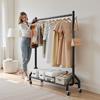 Clothes Rack, Rolling Clothing Garment Rack with Hanging Rod and Side Hooks, 90 kg Load Capacity, Heavy Duty Carbon Steel Clothing Racks with Wheels,