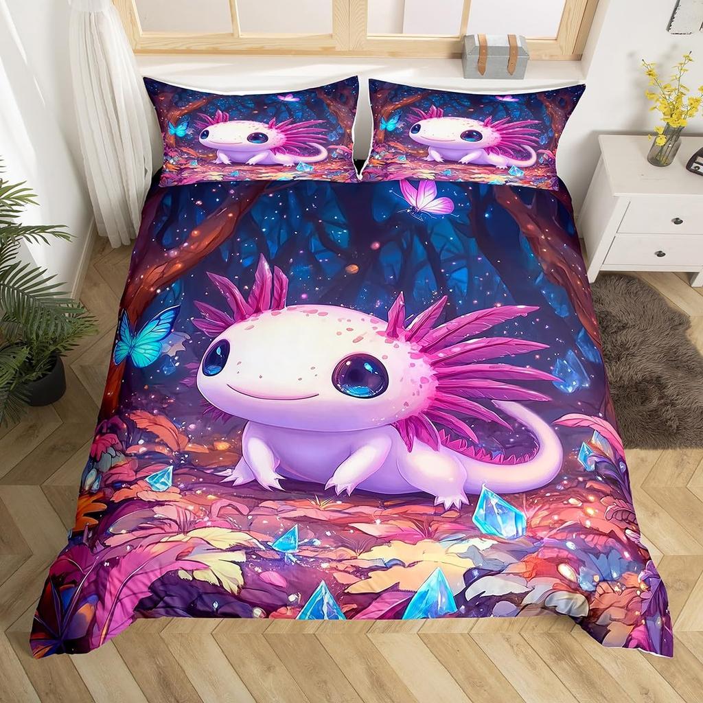 Comforter Kids Axolotl Full Kingcute Ocean Animal Bedding Set Marine Life Romantic Comforter Pink Coral Plant Bed