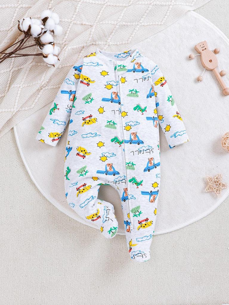 Newborn Long Sleeve Bodysuit with Double Zipper for Easy Change - Autumn/Winter Belly Protection, Prevents Chills