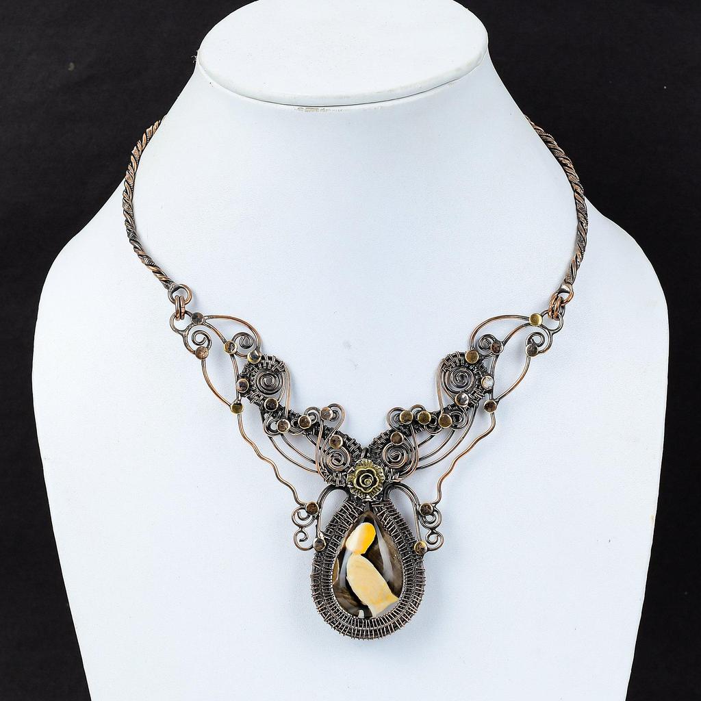 Peanut Wood Jasper Necklace Copper Wire Wrapped Gemstone Necklace Adjustable Necklace Copper Jewelry Handmade Necklace Wire Jewelry For Gift