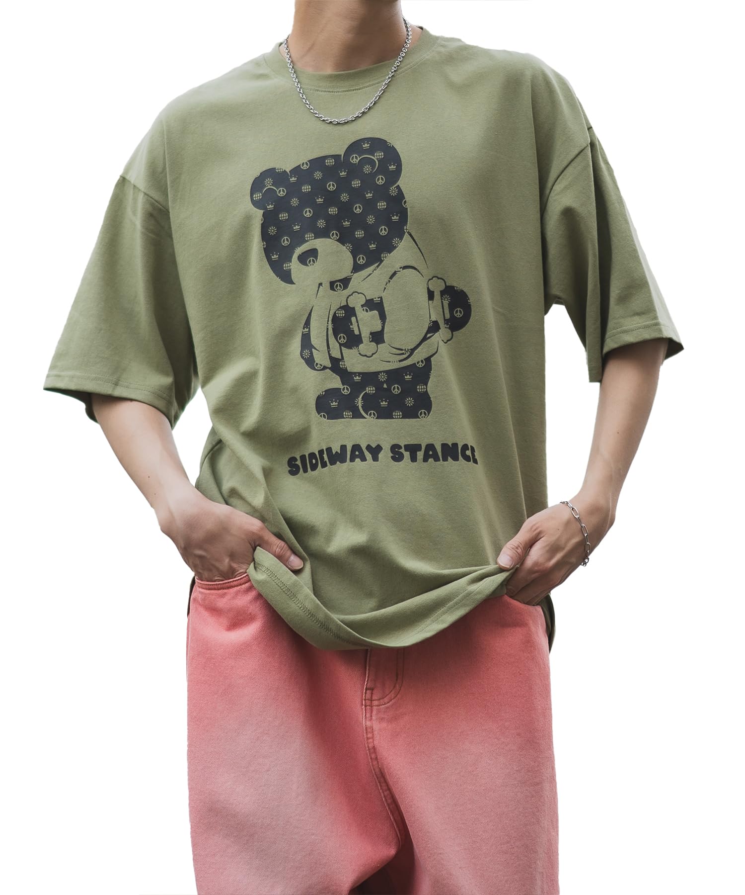 

IMPROMES Casual SIDEWAYSTANCE Men s Short Sleeve Monogram Bear Print T-Shirt, Khaki