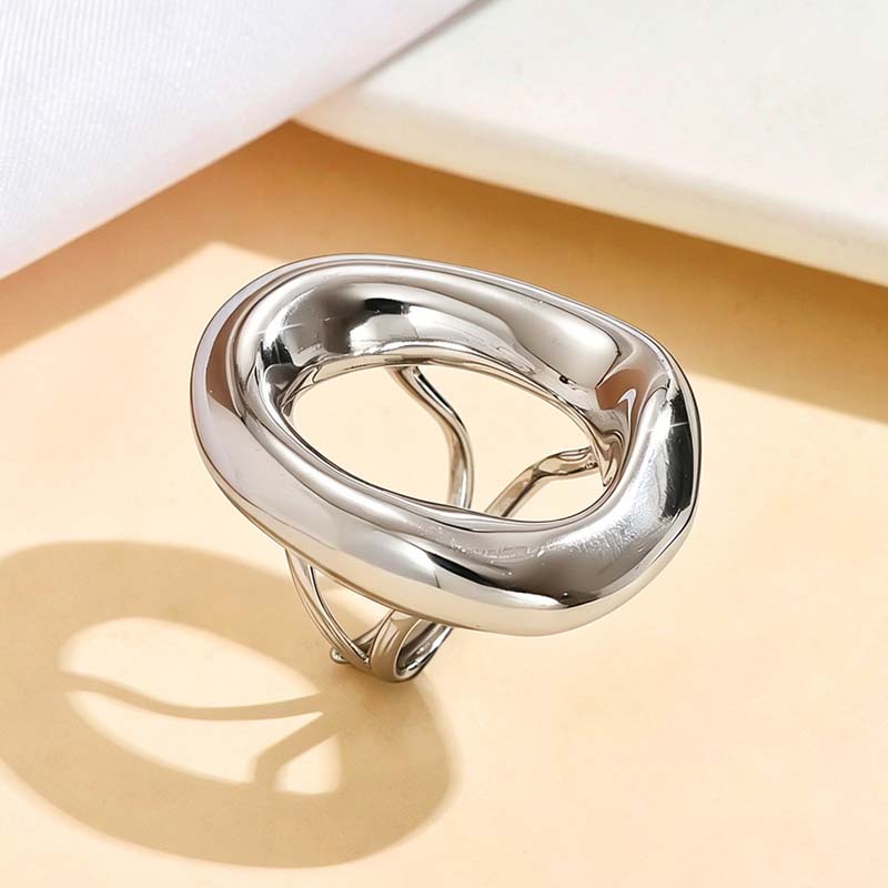 Stainless Steel Metal Hollow Irregular Open Rings For Women Exaggerated Gold Color  Geometric Chunky Ring Jewelry Gifts