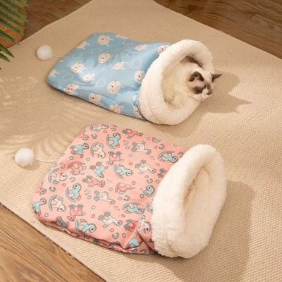 Pet Supplies Cat Sleeping Bag Pocket Type Cartoon Cat Nest Cold Resistant Comfortable Winter Cat Bed for Cats Dogs