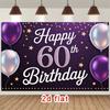 Toile de fond 2D Violet et Or « Joyeux 60e Anniversaire » avec Ballons et Étoiles