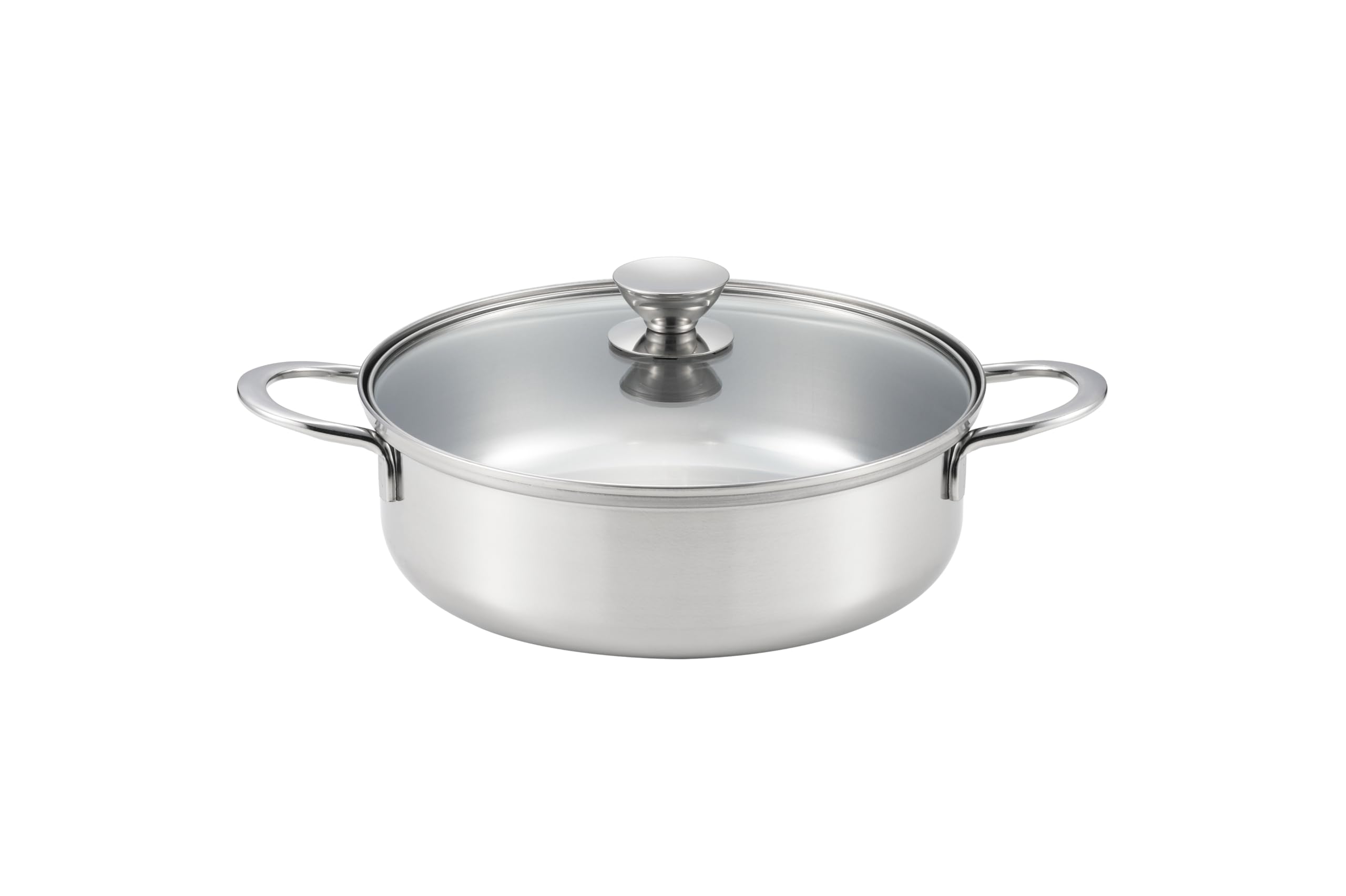 

Maruyama Lucente Double-Handled Pot, 23cm, 3.5L, with Glass Lid, LU-23R, IH and Gas Stove Compatible, Shallow, Tabletop Pot, Made in Japan (Tsubame-Sa