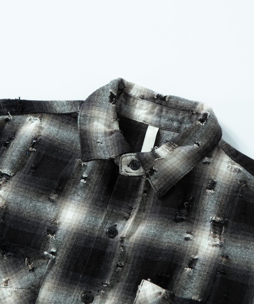 Lekim Grunge Check Shirt (Black)