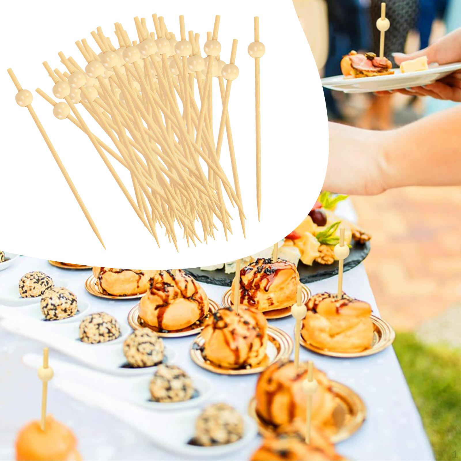 

200Pcs Bamboo Cocktail Picks Skewers Ball Decorative Toothpick for Catering Event Burger Holiday