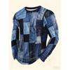 Autumn and Winter Men's Checked 3D Printed Crew Neck Long Sleeve T-Shirt