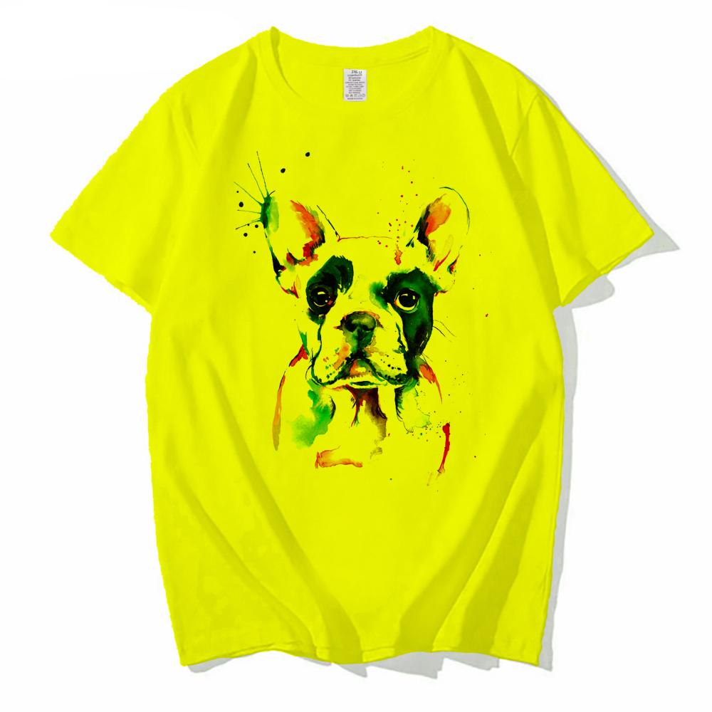 New Fashion Men O-Neck Active French Bulldog Watercolor Print unisex streetwear white Hip Hop Geek Short Sleeve T Shirts