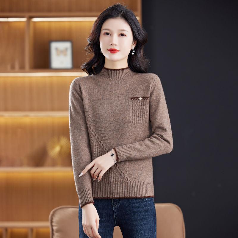 Semi-high-neck Sweater Women's Autumn and Winter Thickened Knitted Sweater Top Loose Pullover Base Loose Sweater