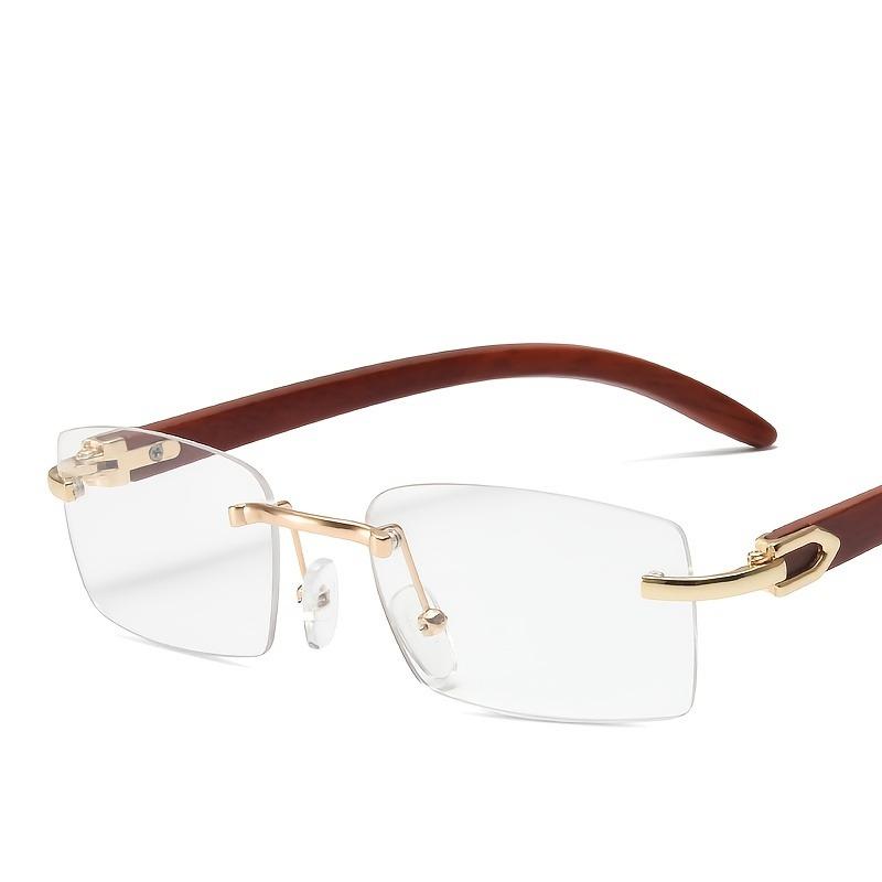 Ladies  Fashionable Square Frameless Glasses with Retro Wood Grain and Gradient Lenses, Durable and Fashionable Glasses белый
