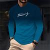 Spring and autumn gradient men's casual loose long sleeve T-shirt Fashion crewneck polyester T-shirt comfortable men's wear