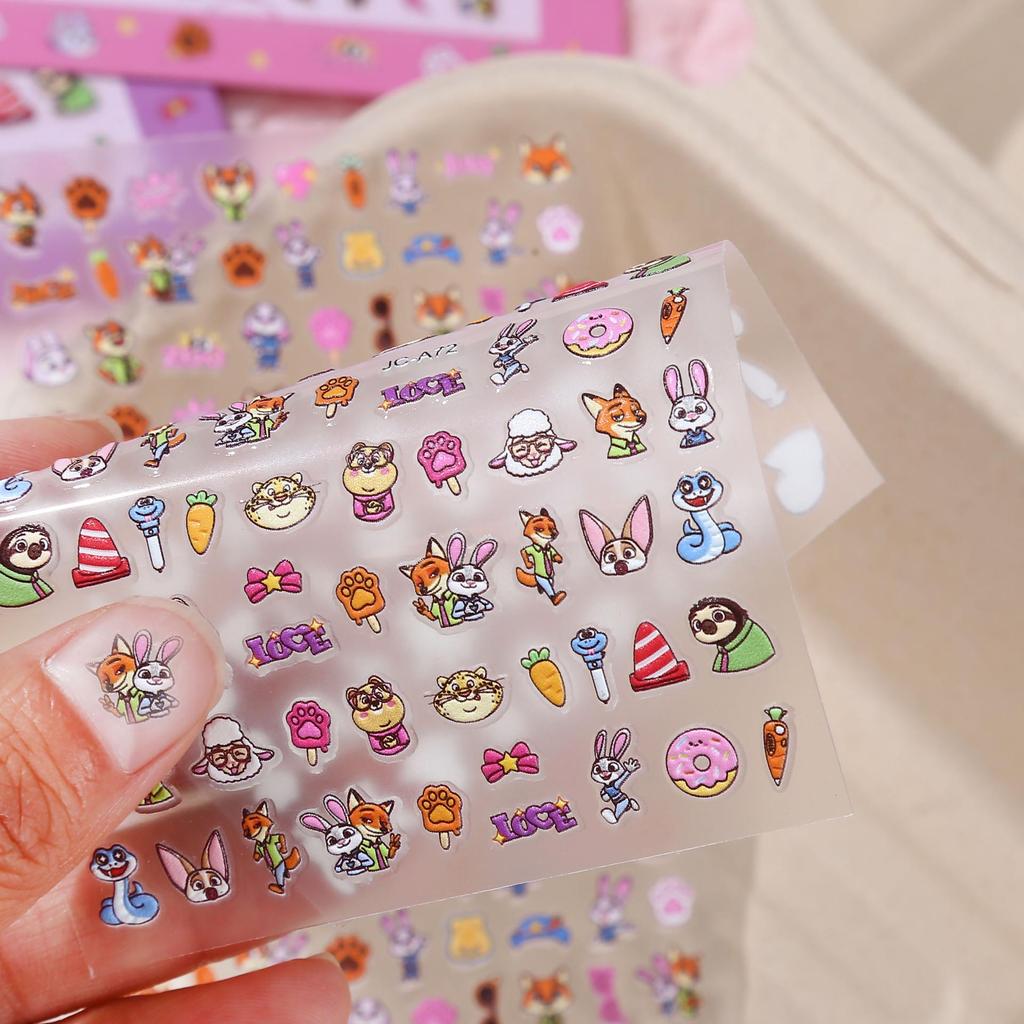 5D Embossed Naklejki na Paznokcie Zootopia dla Dziewczynek – Dekoracja do Rysowania Paznokci Kreskówki DIY