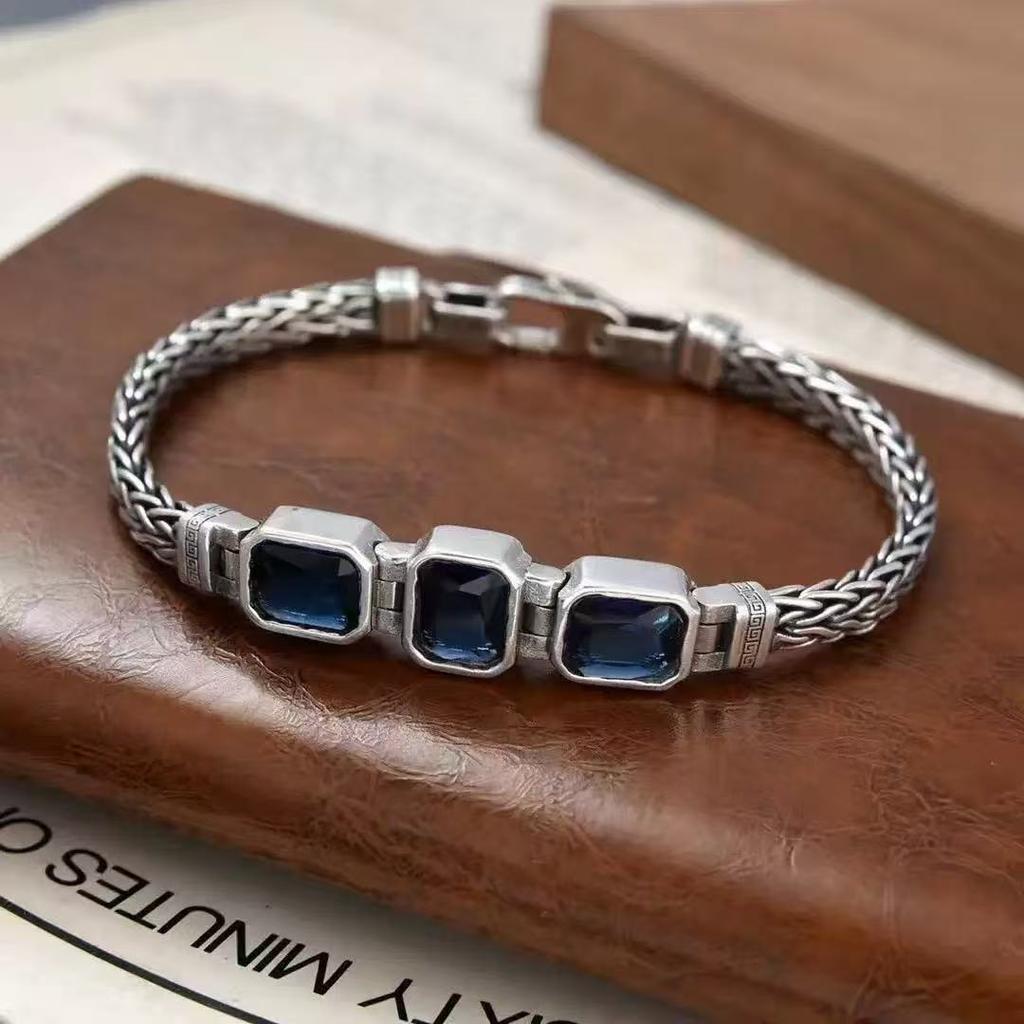Personalized Woven Stone Inlaid Blue Diamond Blue Style Bracelet for Men with Chinese Style and Trendy People, Niche Design, Ethnic Style Bracelet