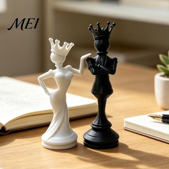 Small Decorative Statues 2 Pcs Chess King And Queen Statue, 3D Printed Abstract Sophisticated Desktop Accents Figure, Modern Piece Sculpture