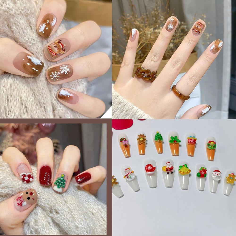 30-50Pcs 3D Christmas Snowman Nail Charms Cartoon Resin Flatback Decorations With Tree Elk Stars Xmas Nail Art Supplies