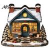Wooden Festive Decorations Christmas Glowing House Ornament, LED Tabletop Decor for Hanging Holiday Village Display, Light Up Party Supplies Indoor