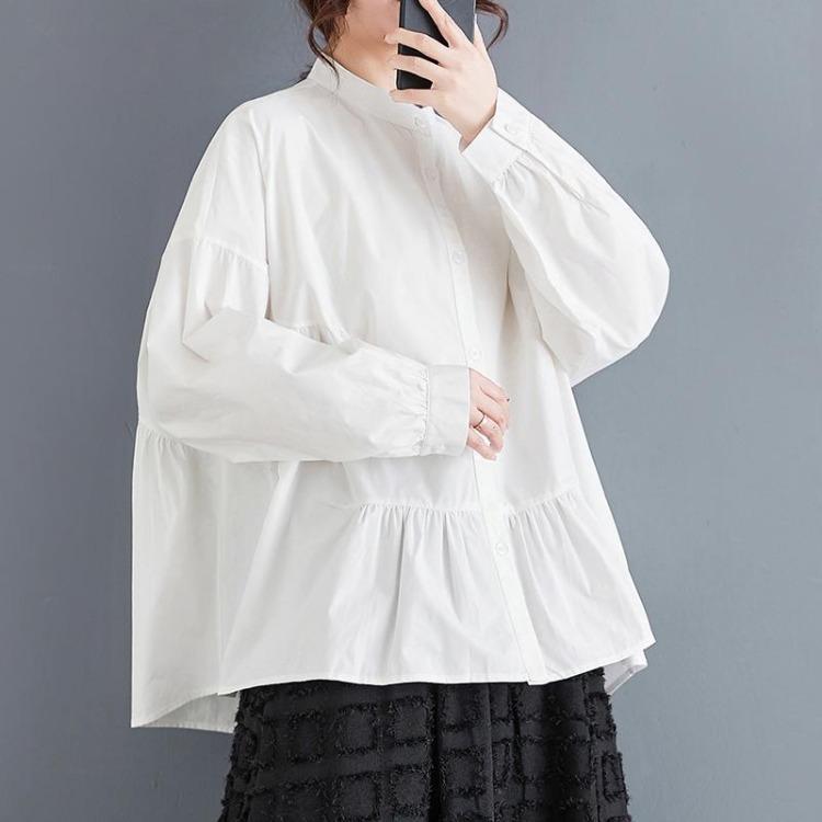 Plus Size Women Blouse Oversized Long Sleeve Casual Top Loose Button Shirt Solid Black Spring Summer Tops