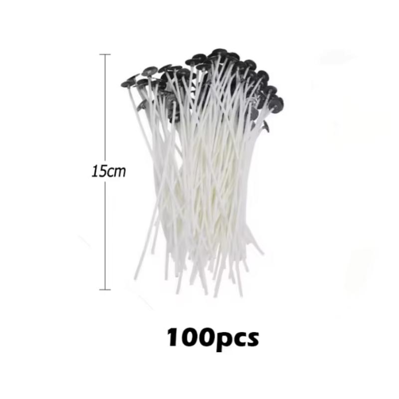 100pcs/bag Pre-Waxed Smokeless Candle Wicks with Holder DIY Cotton Thread Wicks Soy Wax Beewax Candle Wicks Making Accessories