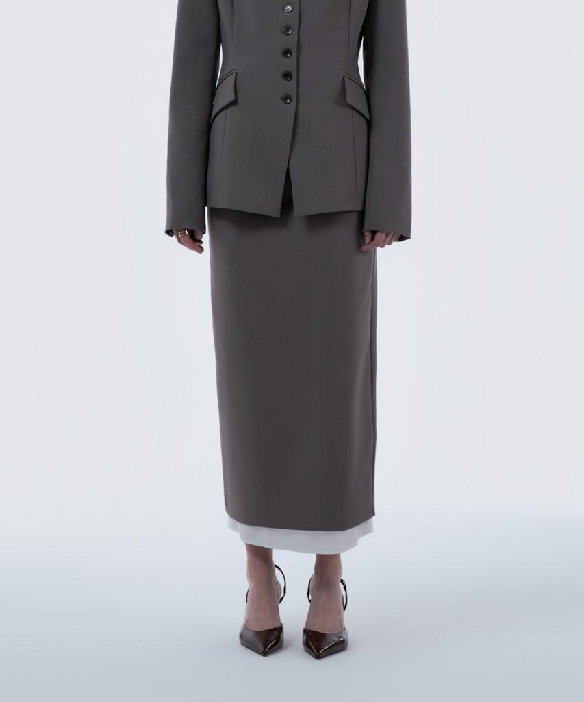 Mausolleum Contrast Layered Slim Line Long Skirt - Ash Brown