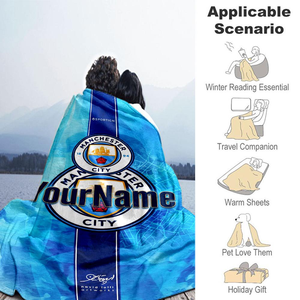 Manchester City Customize Text Blanket Gift Customizable Blanket Comfortable Suitable for Chair Bed Sofa Home Decor Ideal for All Seasons