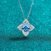 Sterling Blue Moissanite Pendant Necklace With Square Clover Charm Lightweight Luxury Choker Chain Women