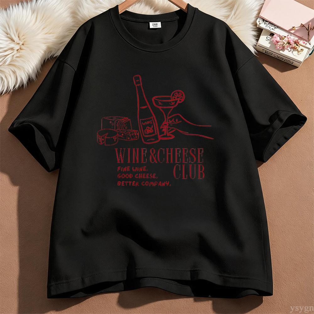 Unisex Wijn en Kaas Club Patroon Y2k Ronde Hals T-shirt Zomer Lente Korte Mouwen Grafische T-shirts Zomer Streetwear Y2K