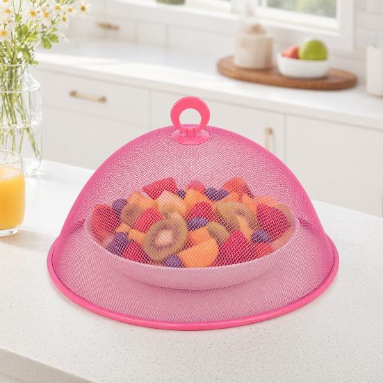 Round Metal Food Cover, Fine Mesh Food Protector, Heavy Duty Cake Dome with Handle, Dustproof Net Tent for for Outdoor BBQ Picnic