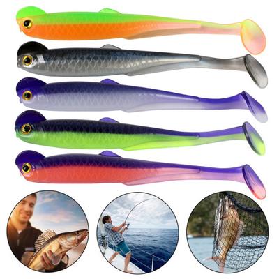 20 Pcs Fishing Lure 3D Artificial Fish with T Tail Flexible Fish Bait for Texas Jigs Wacky Hooks Outdoor Fishing