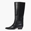 Luxury Designer Knee Boots Women Sexy Black Pointed Toe Sewing Chunky Heel Platform Boots Comfortable Soft Leather Long Boots