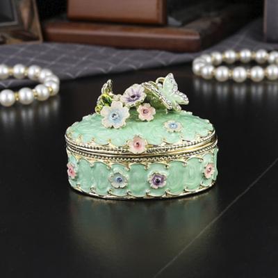Enamel Cherry Blossom Oval Jewelry Box Ring Earrings Flip Storage Box High-end Jewelry Box Small Ornament Gift Box Ornament