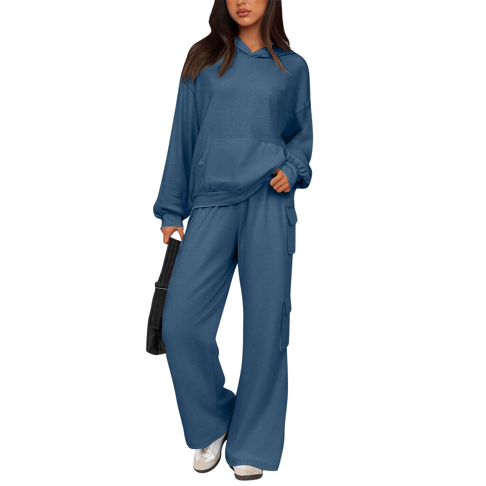 

Women s 2 Piece Short Sleeve Sweatshirt Pants Set With Pockets Casual Sportswear L