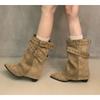 Fashion New Style Vintage Women's Thick Heel Women Western Cowgirl Boots Fashion Belt Buckle Ladies Elegant Slip On Mid Calf Booties