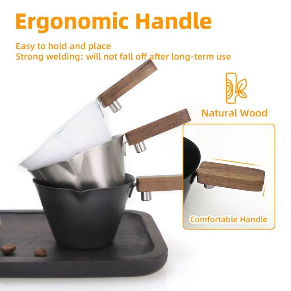 Wood Handle Espresso Measuring Cup 304 Stainless Steel Small Milk Pitcher  Kitchen Accessories