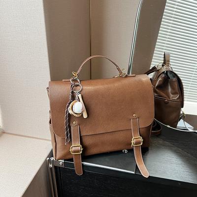 British Retro College Style Portable Shoulder Messenger Bag Women'S Autumn High-End Sense Large-Capacity Commuter Backpack