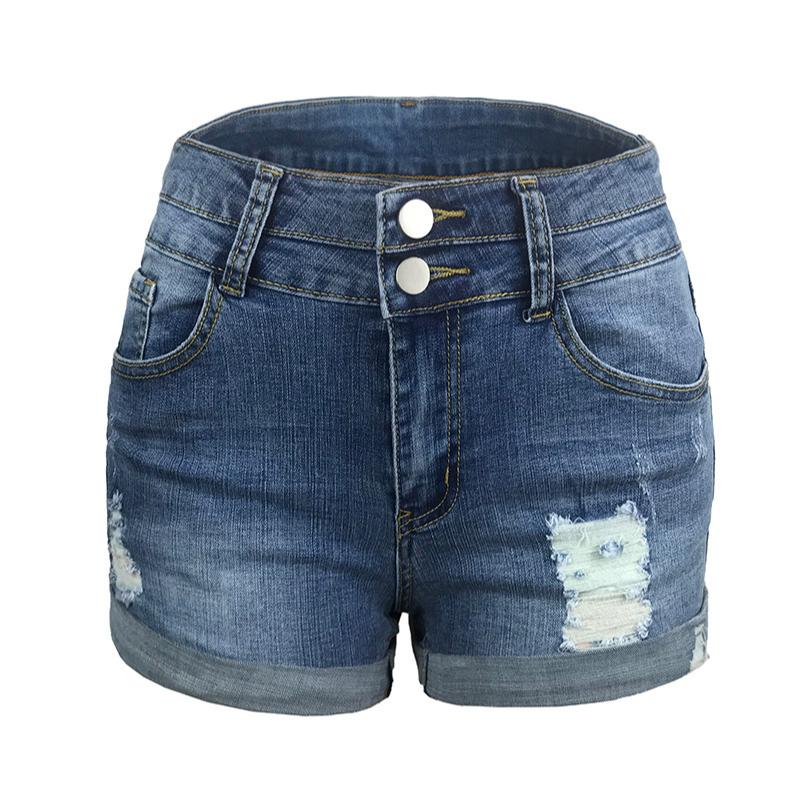

Джинсовые шорты с рваными дырками, джинсовые шорты с подвернутым краем и двумя пуговицами, женские джинсы и одежда из денима XL темно-синий