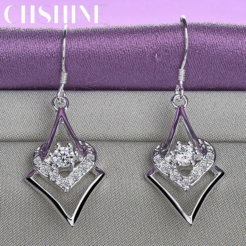 CHSHINE 925 Sterling Silver Geometric Zircon Earrings For Women Fashion Charm Jewelry