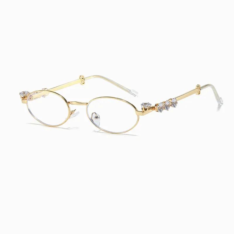 

Women s Punk Retro Silver Anti Blue Light Eyewear Rhinestone Stainless Steel Oval Frame Glasses Girl Reading Seaside Spectacles 1pc