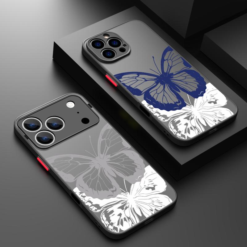 Simple Butterfly Print Case For iPhone 17 Air 16e 16 15 14 Pro Max 13 15 Pro 17 Pro 17 Shockproof Soft Edge Hard PC Matte Phone Cover