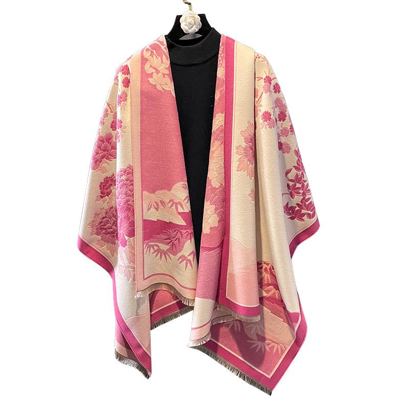 Retro Floral Chinese-Style Imitation Cashmere Shawl for Women - Cozy Winter Office Blanket & Elegant Air-Conditioned Room Scarf for Mothers