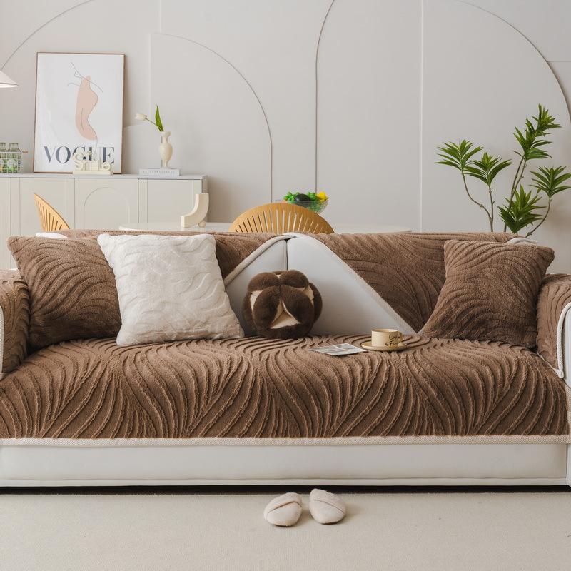 Winter Sofa Cushion  Autumn And Winter New Rabbit Plush Seat Cushion Non-Slip Leather Sofa Cover Cloth Towel Cream Wind