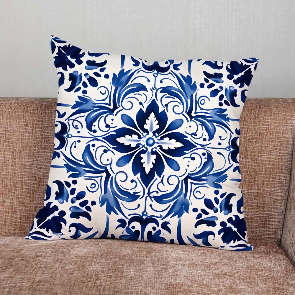 Blue And White Print Pillow Case For Home Bedroom Car Office Decoration Living Room Sofa Cushion Cover Suitable