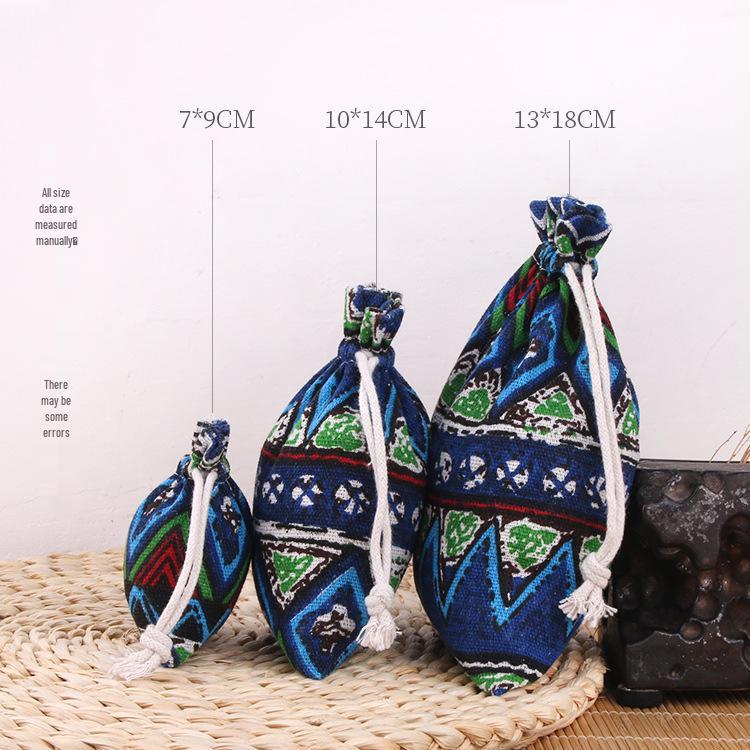 Printed Cotton Linen Drawstring Jewelry Gift Pouch