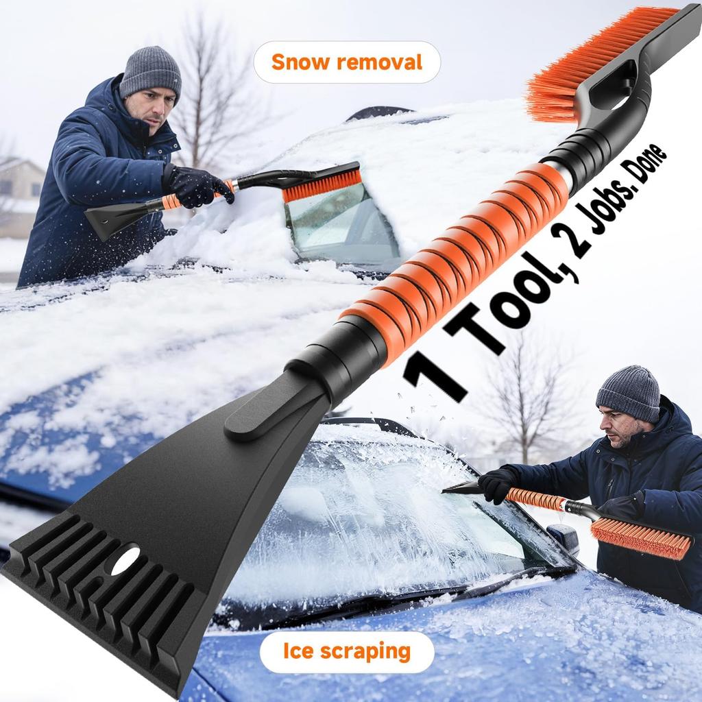 27'' Snow Brush And Ice Scrapers For Car Windshield [One-Wipe Clean] Detachable Snow Brush For Car With Ergonomic Foam Grip For Cars, Trucks, SUVs